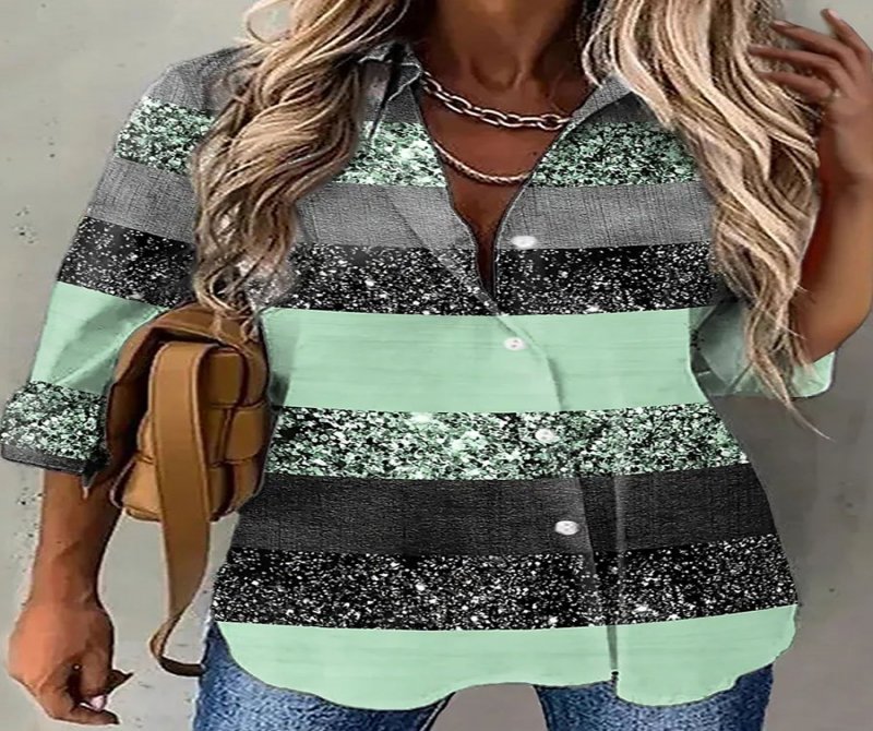 Lapel Printed Long-sleeve Button-down Shirt