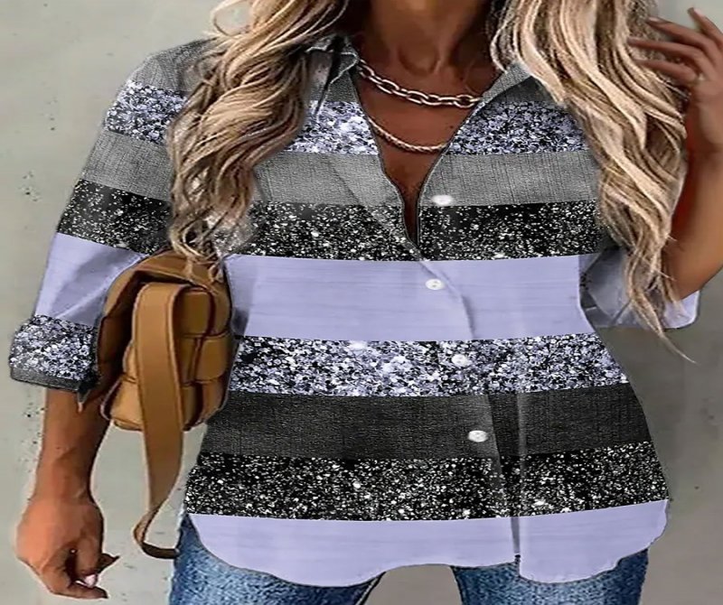 Lapel Printed Long-sleeve Button-down Shirt