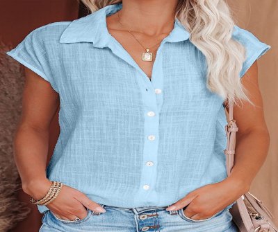 Casual Solid Color Lapel Short Sleeve Shirt