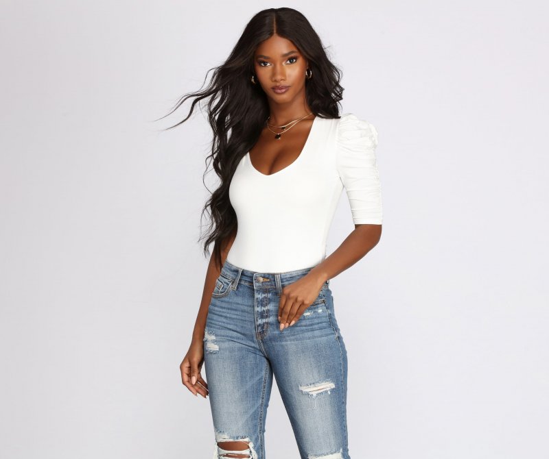 TableClothsUs Ruched Puff Shoulder Bodysuit
