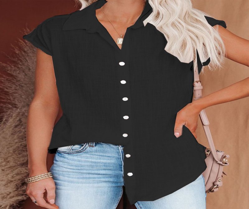 Casual Solid Color Lapel Short Sleeve Shirt