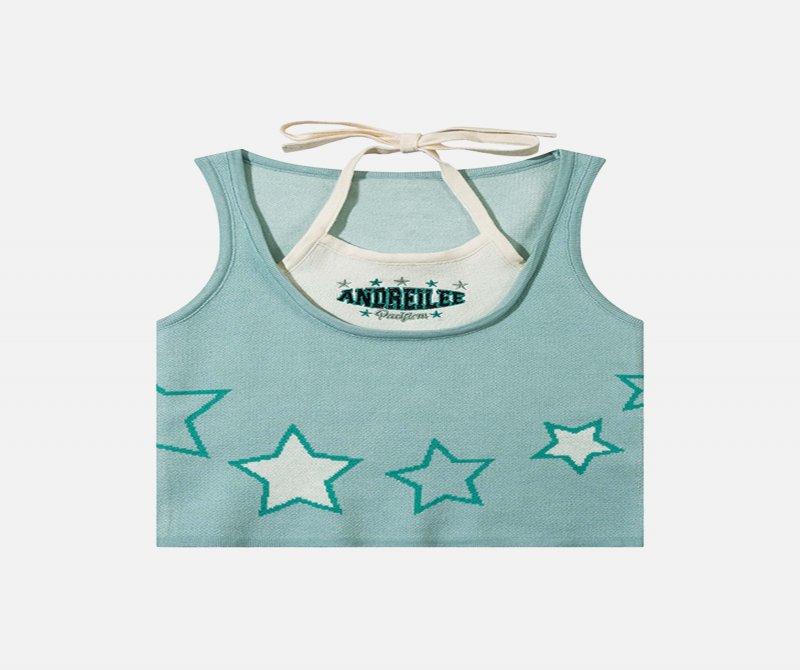 The Supermade Hot Girl Fake Two Pieces Stars Slim Small Undershirt