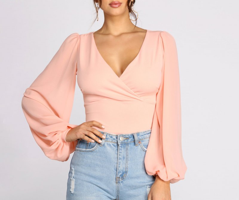 TableClothsUs Classic Chiffon Sleeve Wrap Front Blouse