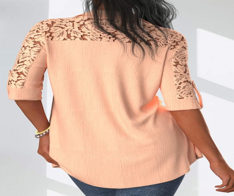 Women Casual Half Sleeves Lace Paneled Blouse