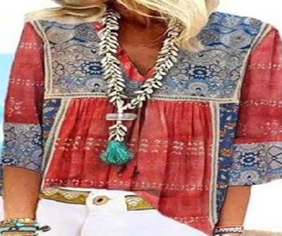 V-neck Loose Jacquard Printed Blouses