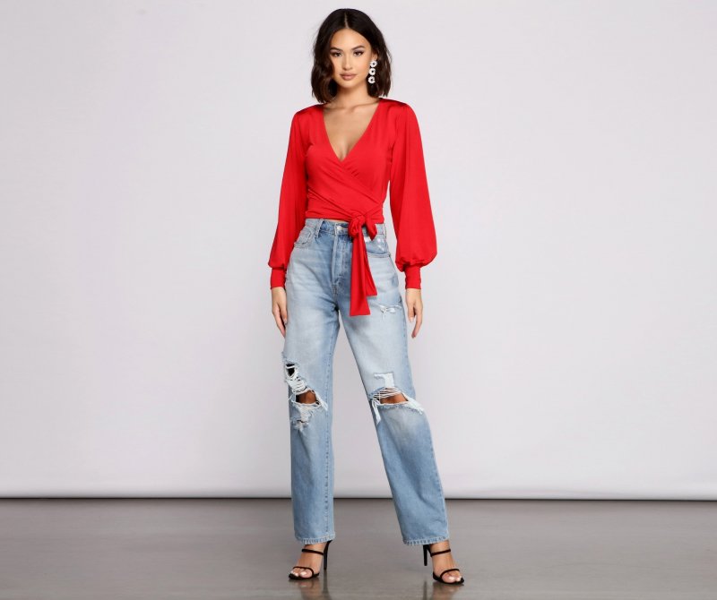 TableClothsUs Slinky Knit Wrap Front Top