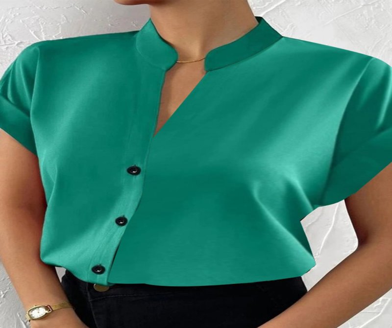 Simple V-neck Women's Short Sleeves Blouses