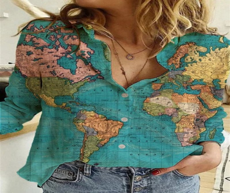 Women's Map Print Casual Shirt
