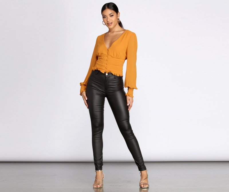 TableClothsUs Chiffon Ruched Waist Cropped Blouse