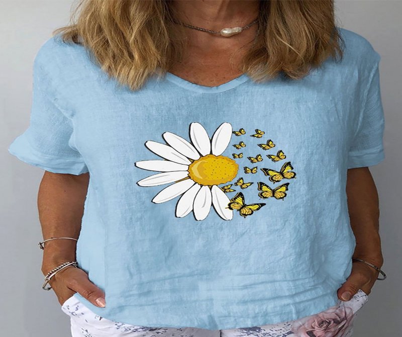 Short Sleeves Printed V Neck Blouse
