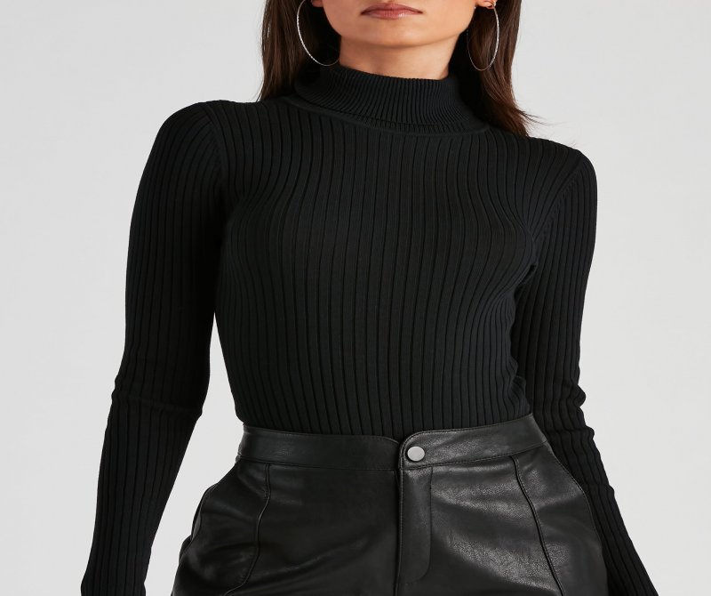 TableClothsUs Classic Ribbed Knit Turtleneck Bodysuit