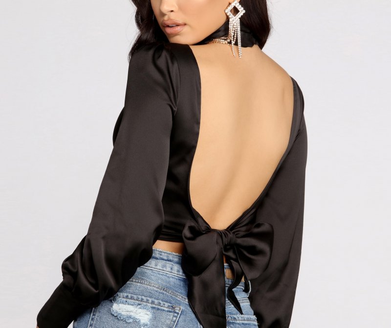 TableClothsUs Sweet Moments Satin Mock Neck Blouse