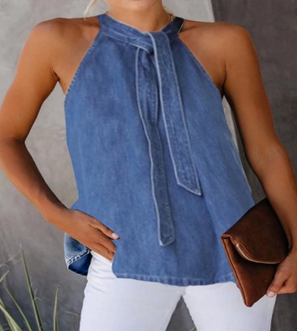 Casual Lace-Up Denim Vest