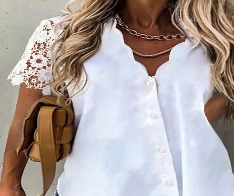 V Neck Casual Loosen Short Sleeve Blouse