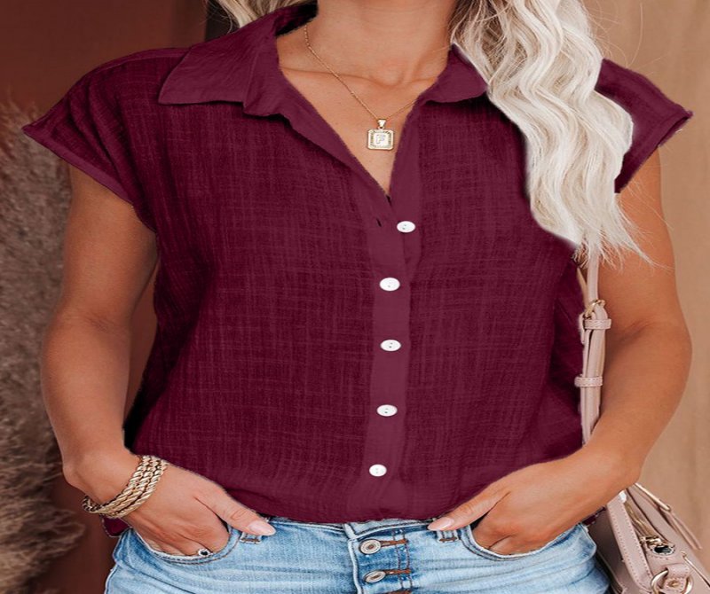 Casual Solid Color Lapel Short Sleeve Shirt