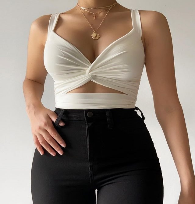 New Cut Out V-neck Solid Vest
