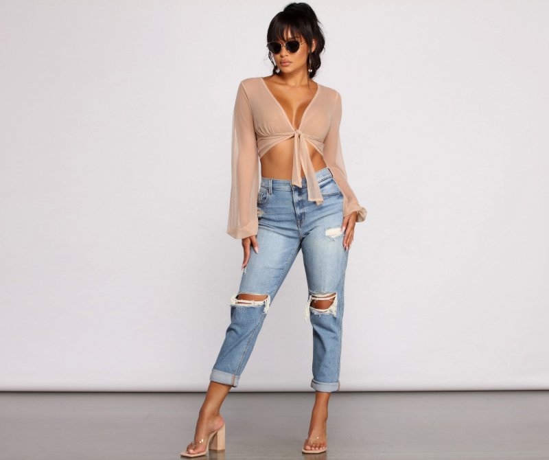 TableClothsUs She's A Stunner Mesh Tie Front Top