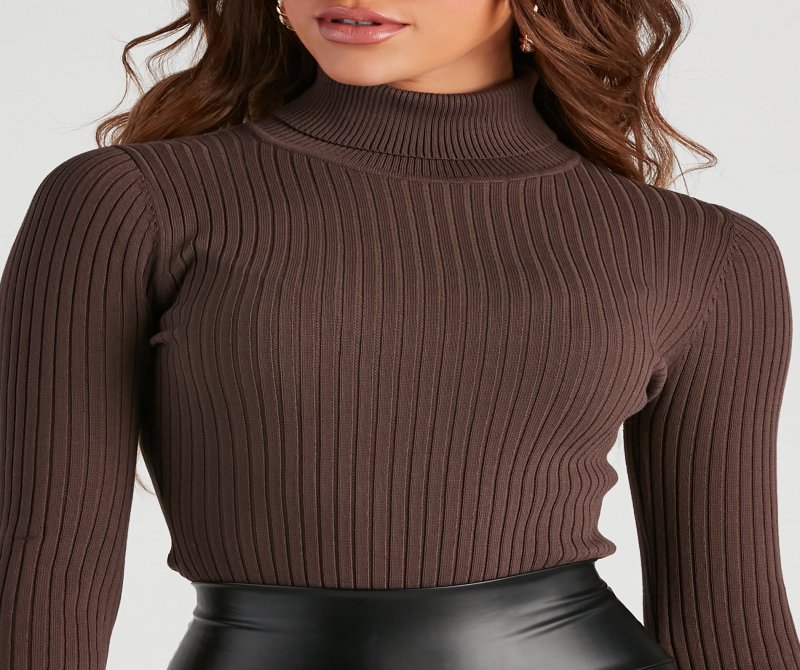 TableClothsUs Classic Ribbed Knit Turtleneck Bodysuit