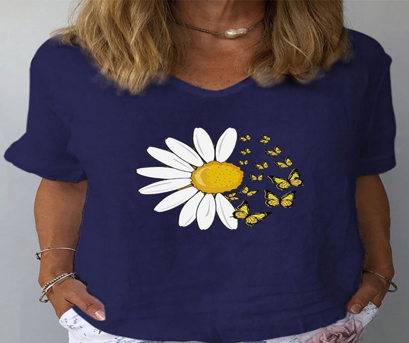 Short Sleeves Printed V Neck Blouse
