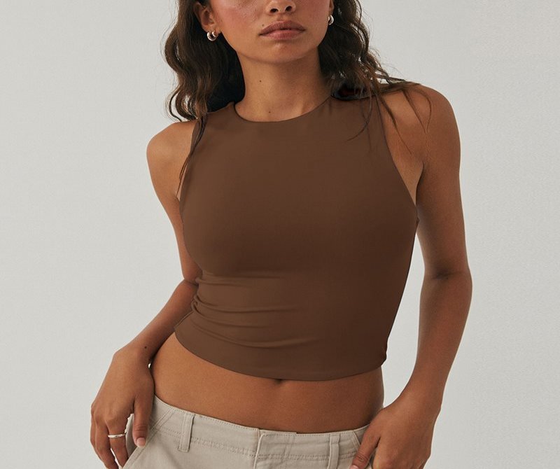 Sexy Midriff-baring Sleeveless Tight-fitting Top, Round-neck Racer-neck Tank Top Worn As An Outer Layer