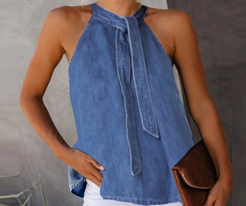 Casual Lace-Up Denim Vest