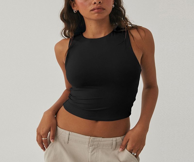Sexy Midriff-baring Sleeveless Tight-fitting Top, Round-neck Racer-neck Tank Top Worn As An Outer Layer