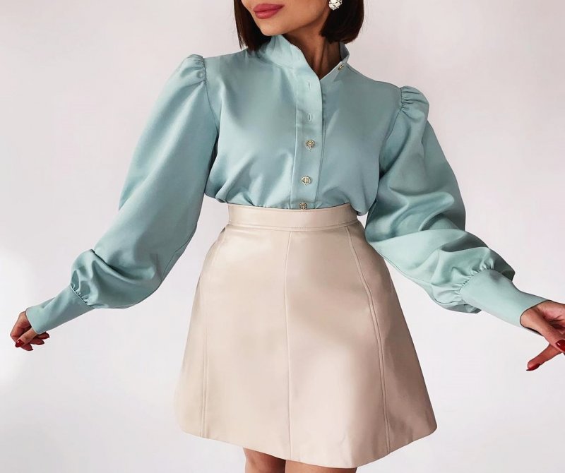 Fashion All-match Solid Color Puff Sleeve Blouse