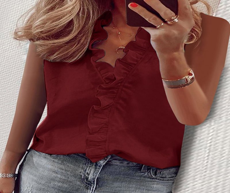 Summer Casual Sleeveless Ruffle Blouse