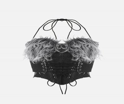 Thesupermade Pure Desire Name Furry Patchwork Small Suspender Strap Denim Vest
