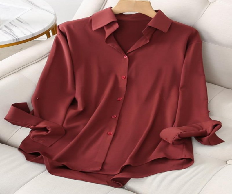 Lapel Single-breasted Solid Color Long-sleeved Blouse