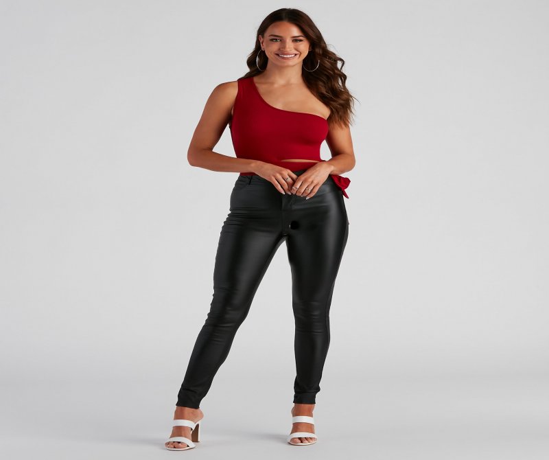 TableClothsUs One Shoulder Tie Waist Crop Top