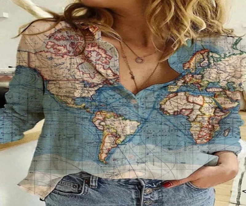 Women's Map Print Casual Shirt