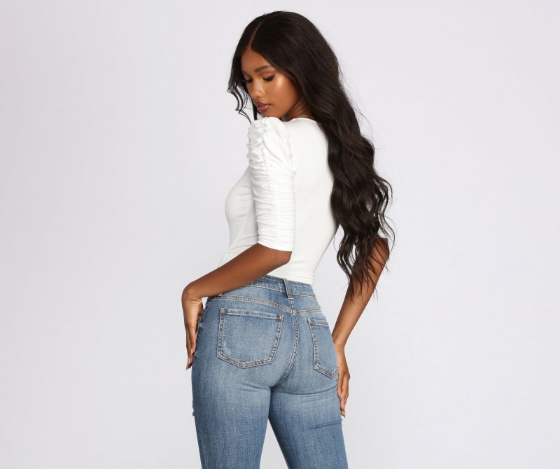 TableClothsUs Ruched Puff Shoulder Bodysuit