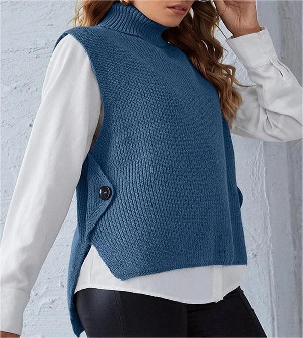 Women's Retro Casual Knitted Turtleneck Pullover Sleeveless Sweater Vest