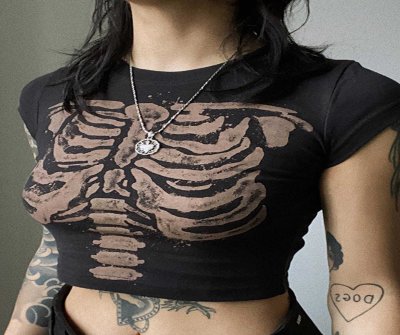 The Supermade Dark Skeleton Print Slim High Waist Tank Top