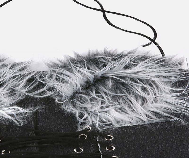 Thesupermade Pure Desire Name Furry Patchwork Small Suspender Strap Denim Vest