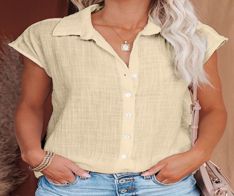 Casual Solid Color Lapel Short Sleeve Shirt