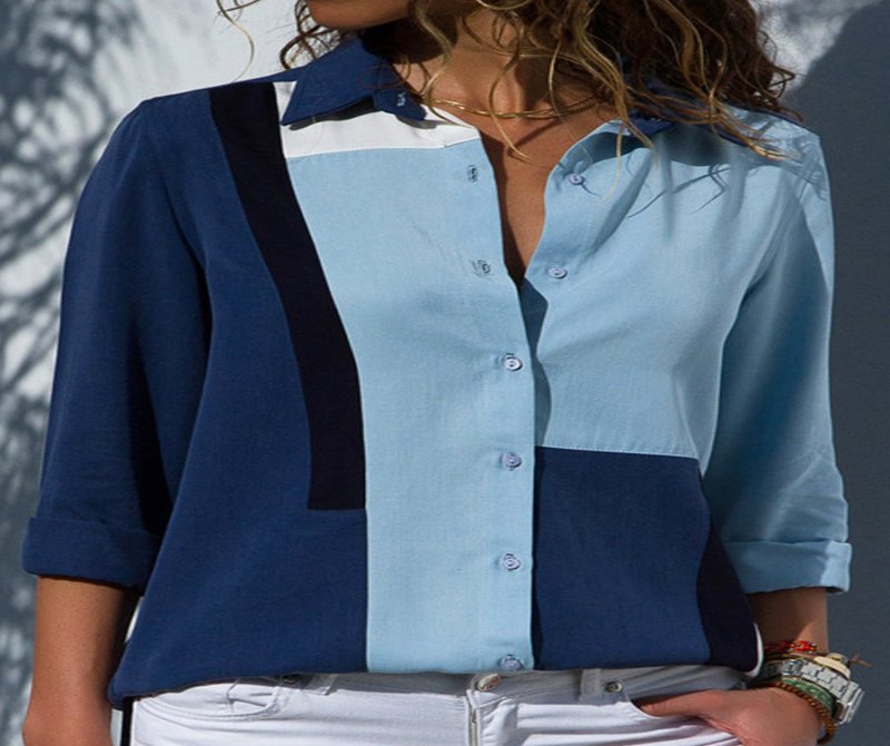 Casual Long Sleeve Printed Panel Lapel Shirt