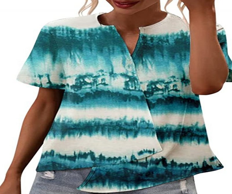 Printed V Neck Printed Asymmetrical Short Sleeve T-shirt