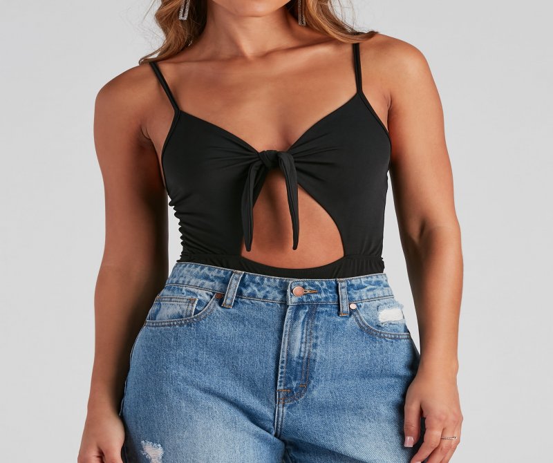 TableClothsUs Tied To You V-Neck Cutout Bodysuit