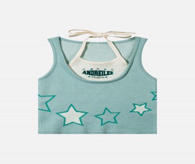 The Supermade Hot Girl Fake Two Pieces Stars Slim Small Undershirt