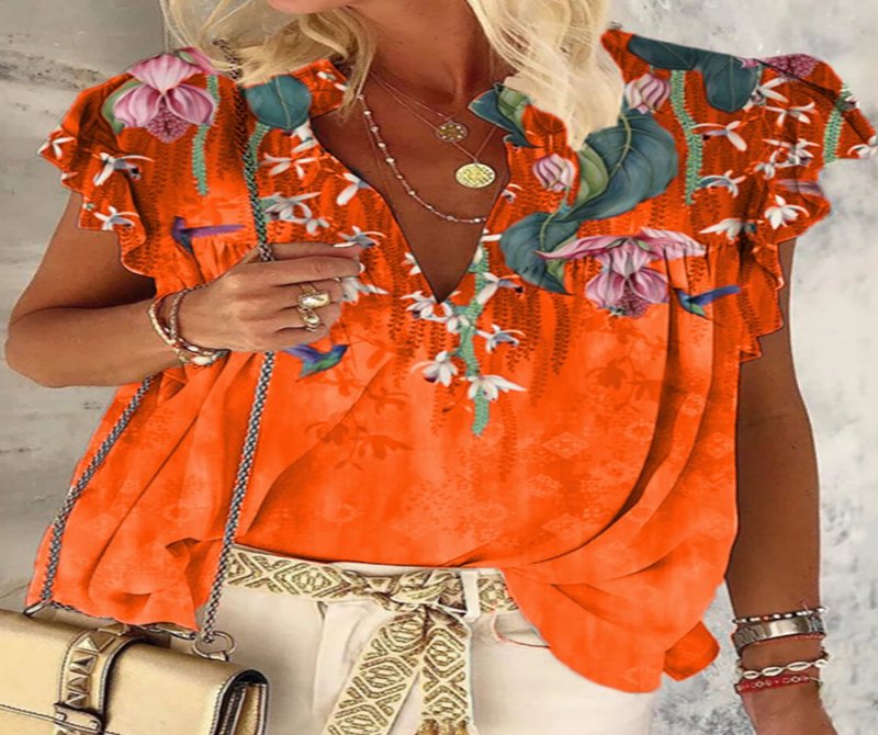 Floral Print Casual Short Sleeve Blouse