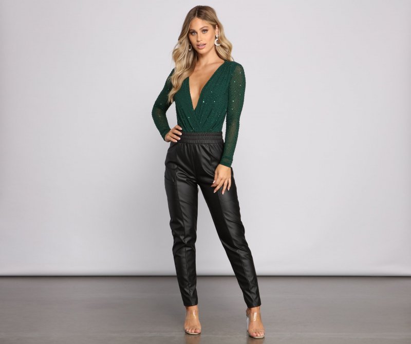 TableClothsUs Major Bling Heat Stone Mesh Bodysuit