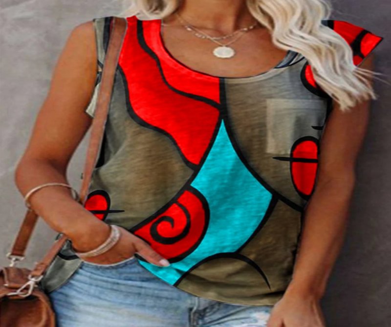 Casual Abstract Printed Colorblock Vest
