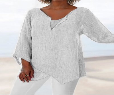 Women's Casual V-Neck Long Sleeve Cotton Linen Top