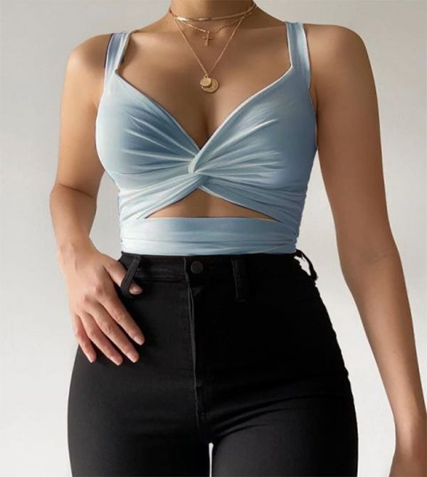 New Cut Out V-neck Solid Vest