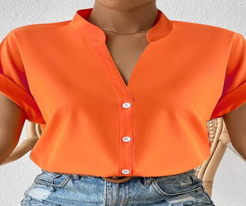Simple V-neck Women's Short Sleeves Blouses