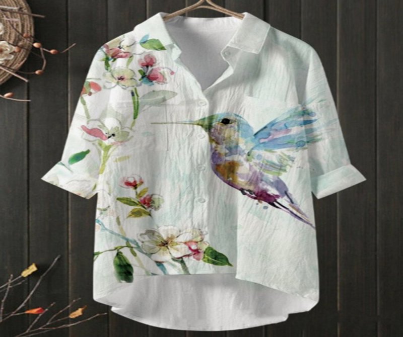 Fashion Print Long Sleeve Single Breasted Blouse