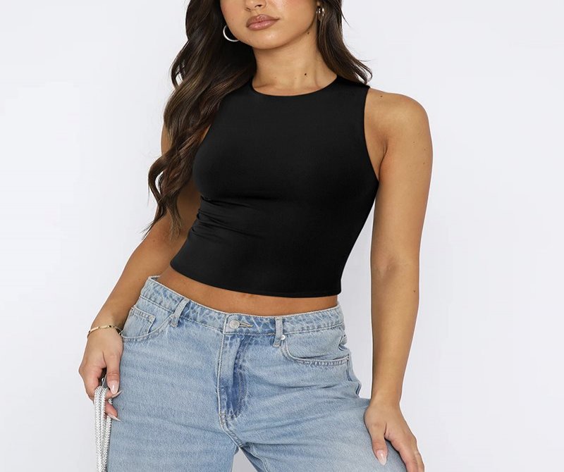 Sexy Midriff-baring Sleeveless Tight-fitting Top, Round-neck Racer-neck Tank Top Worn As An Outer Layer