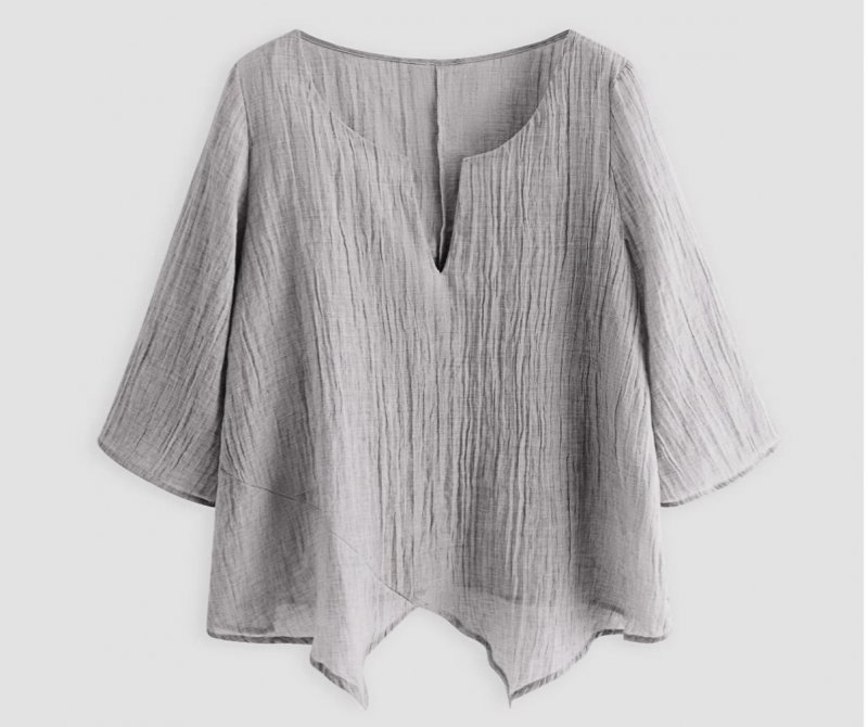 Women's Casual V-Neck Long Sleeve Cotton Linen Top